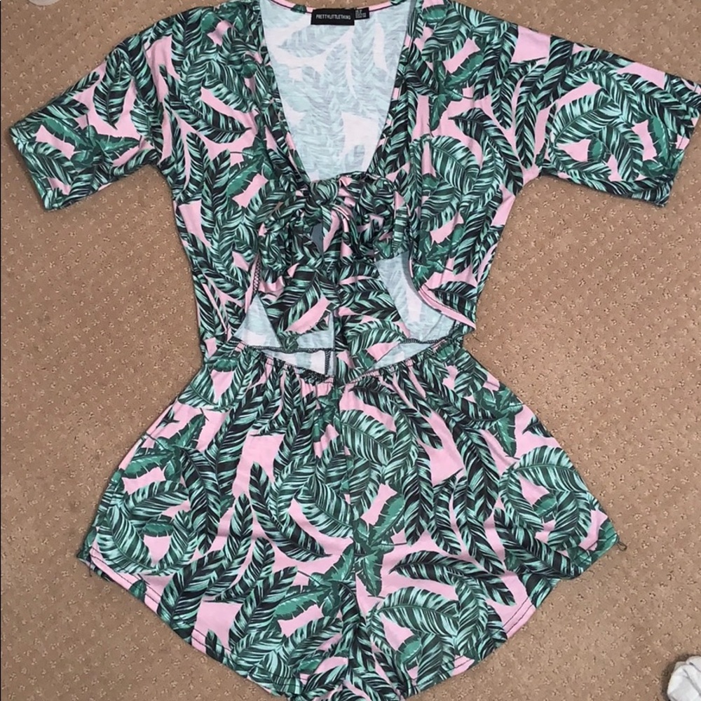 Banana leaves tie front romper